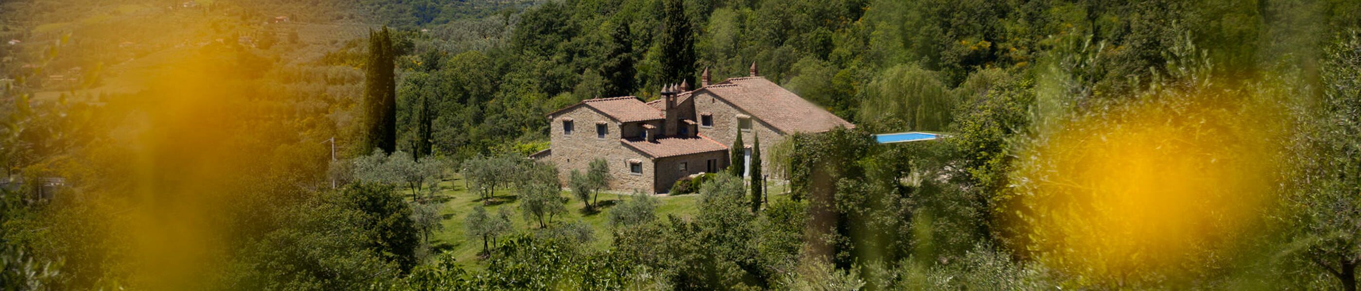 Ferienimmobilie in der Toskana: Natursteinhaus zwischen Zypressen und Pinien mit Pool im Grünen